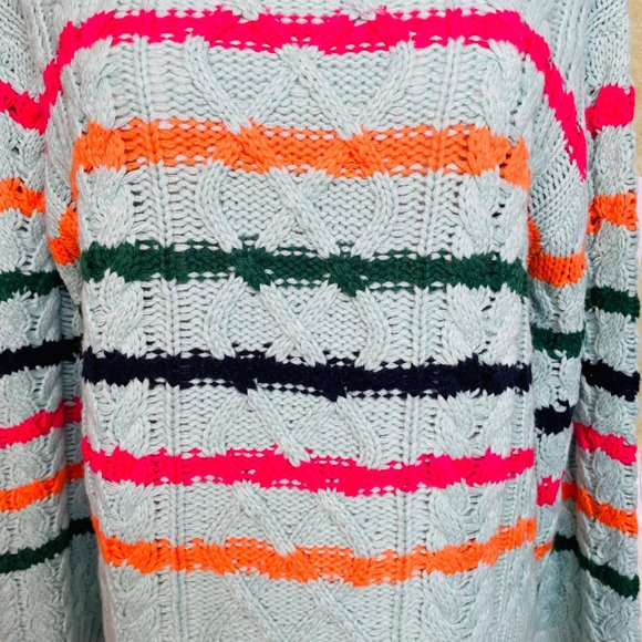 John + Jenn Blue/Green Cable-Knit Striped Turtleneck Sweater Size Small - Picture 5 of 9